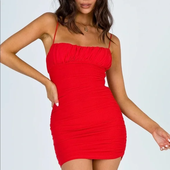 fitted lace wedding dress Dollie Linen Mini Dress Red